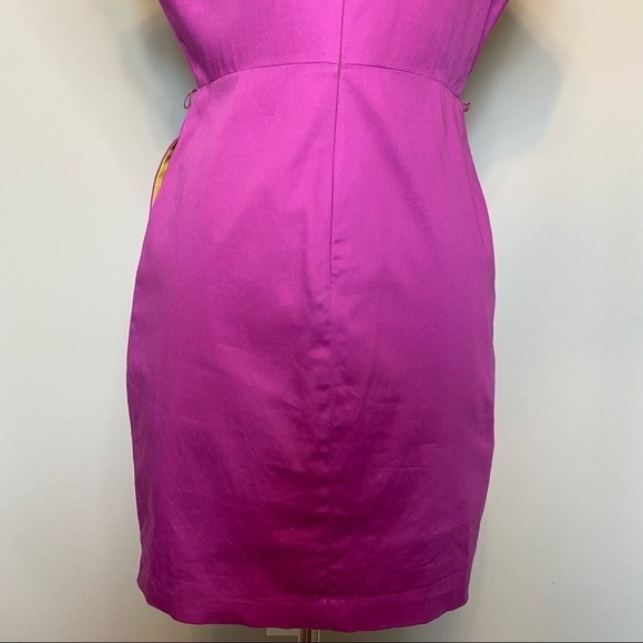 Andrew Marc New York Fuchsia V-neck Cap Sleeve Pleated Dress, size 4 - Picture 8 of 12